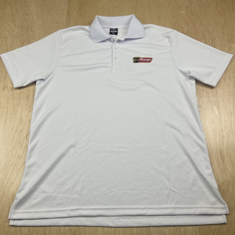 Mayan Funk Mens XL White Polo Famosa Lager Beer Logo Embroidered Short Sleeve
